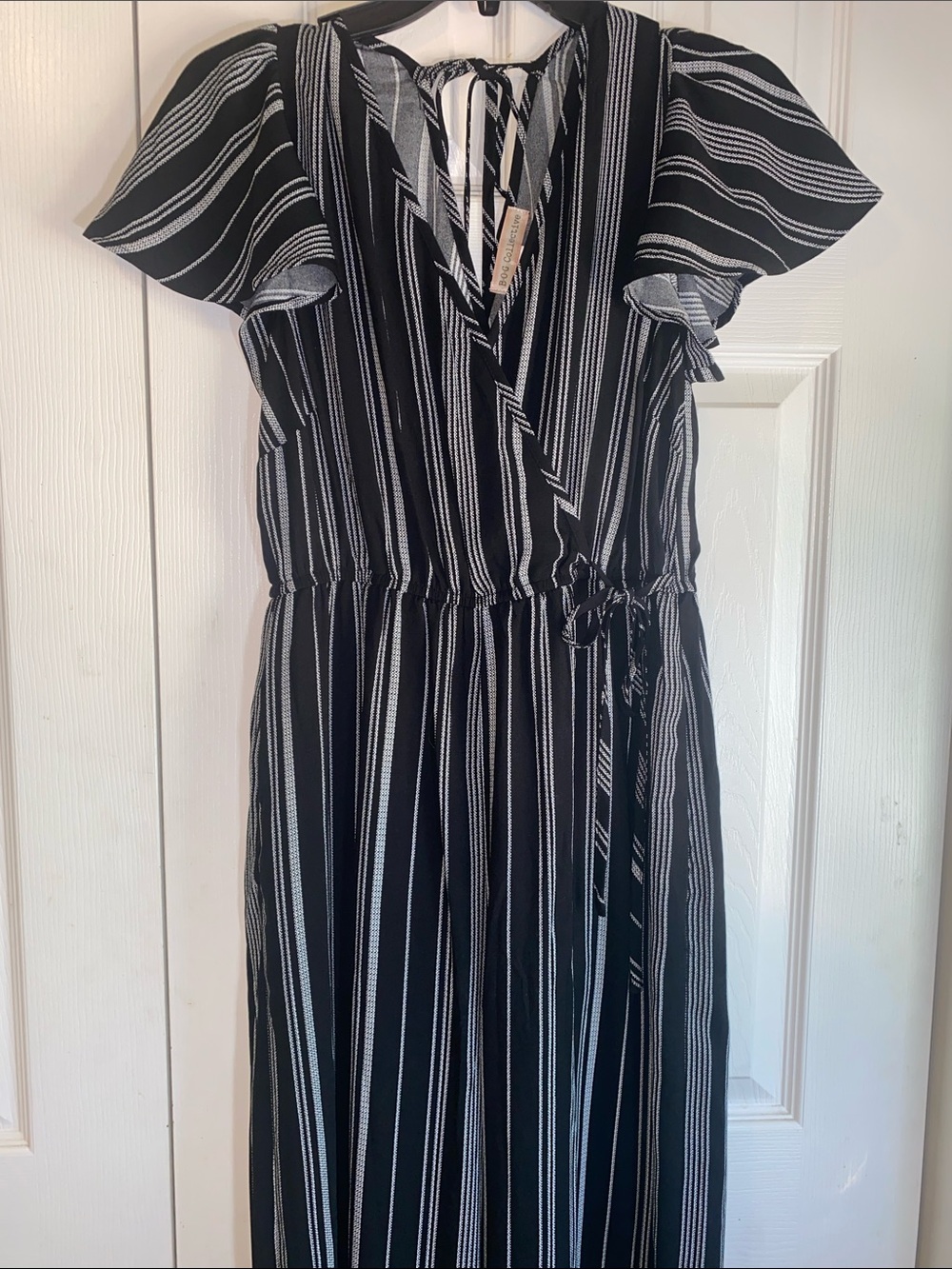 BOG Collective Black and White Striped Jumpsuit with Tie Waist